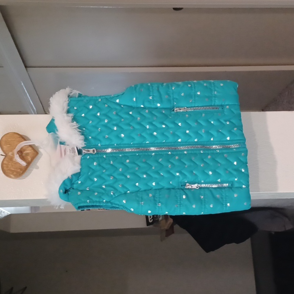 Kids Teal Quilted Vest with Faux Fur Trim